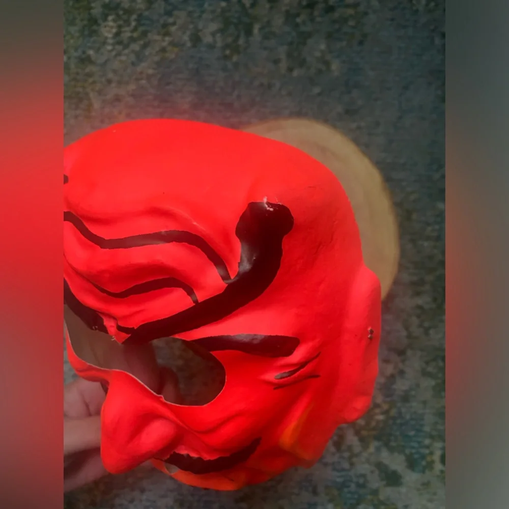 Vintage dead stock plastic molded red Devil spooky Halloween costume face mask